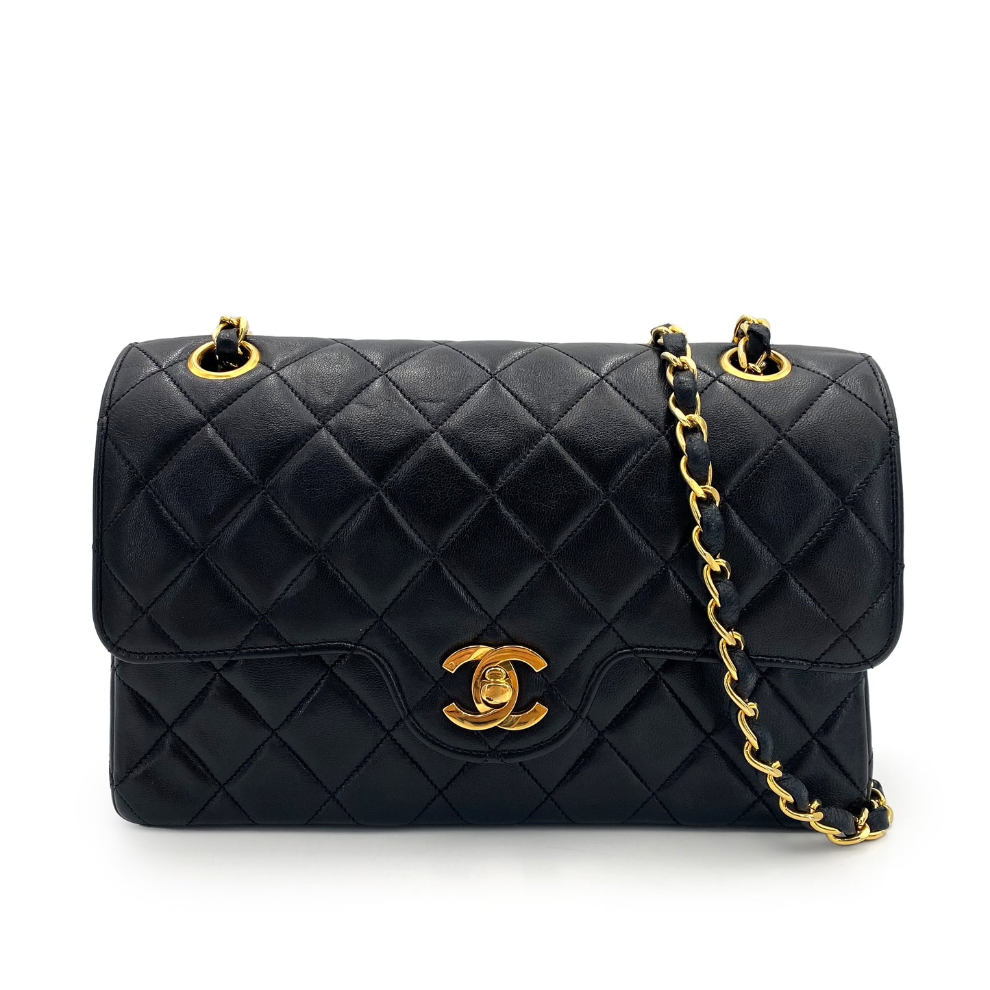 CHANEL VINTAGE MATELASSE CHAIN SHOULDER BAG BLACK LAMB SKIN 90240956