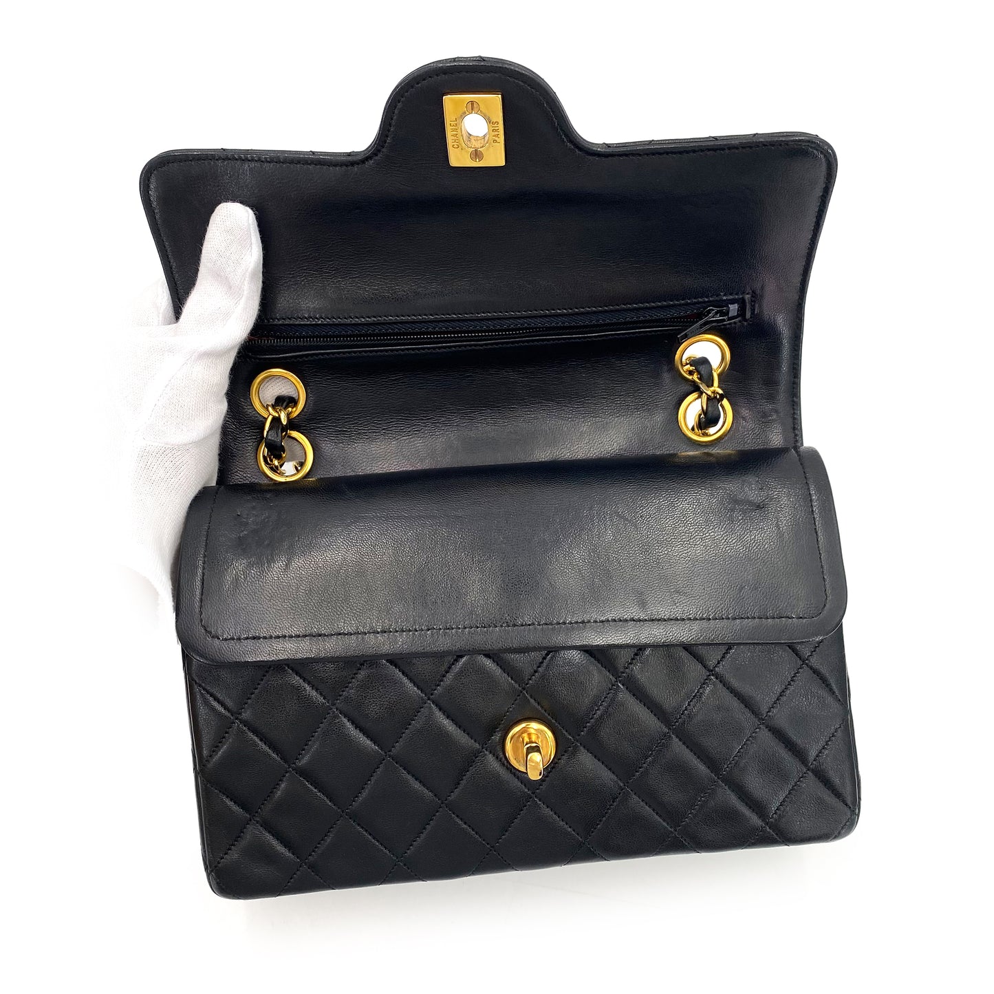 CHANEL VINTAGE MATELASSE CHAIN SHOULDER BAG BLACK LAMB SKIN 90240956