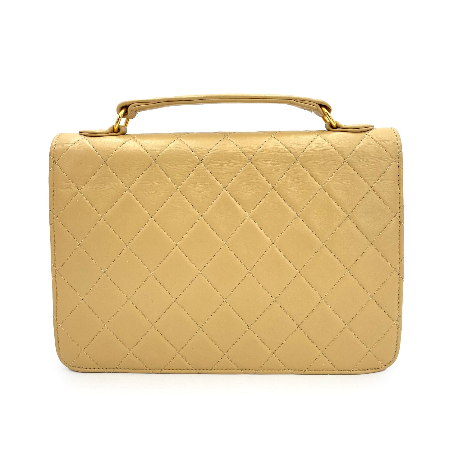 CHANEL VINTAGE DOUBLE TURN LOCK CHAIN SHOULDER BAG BEIGE LAMB SKIN 90240961
