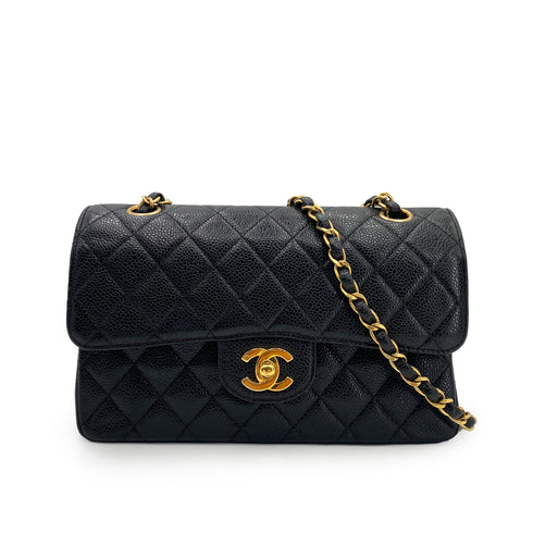 CHANEL VINTAGE CLASSIC FLAP SMALL CHAIN SHOULDER BAG BLACK CAVIAR SKIN 90240962