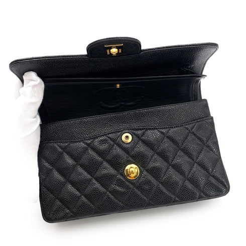 CHANEL VINTAGE CLASSIC FLAP SMALL CHAIN SHOULDER BAG BLACK CAVIAR SKIN 90240962