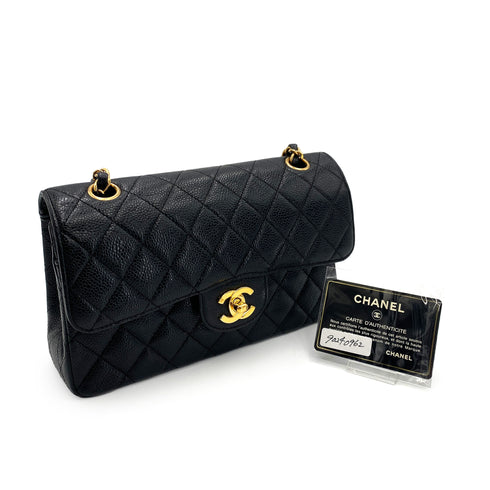 CHANEL VINTAGE CLASSIC FLAP SMALL CHAIN SHOULDER BAG BLACK CAVIAR SKIN 90240962