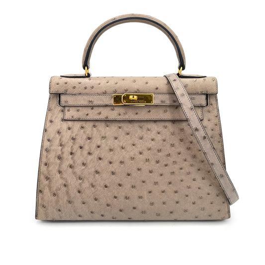 HERMES KELLY 28 SELLIER MOUSSE OSTRICH HAND SHOULDER BAG 〇Z 90240964