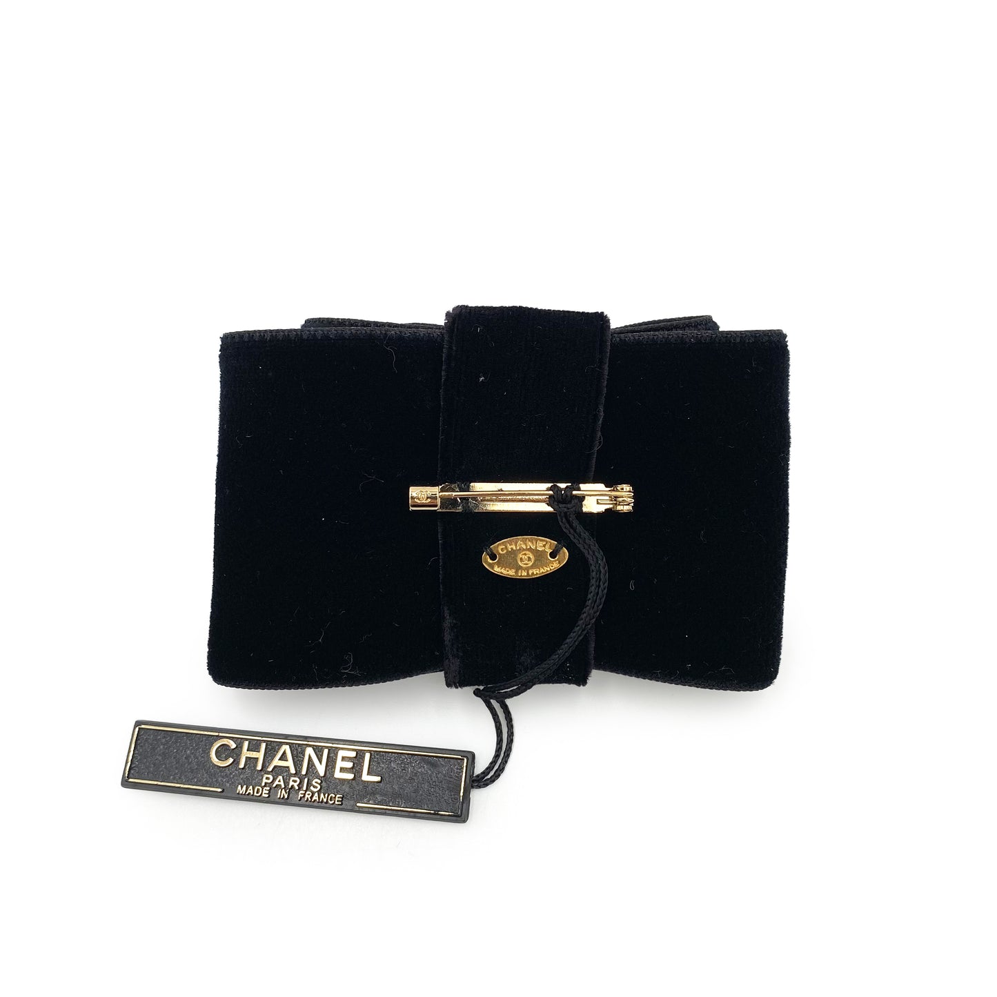 CHANEL VINTAGE BROACH CAMELLIA BLACK TWEED VELOUR ACCESSORY 90240968