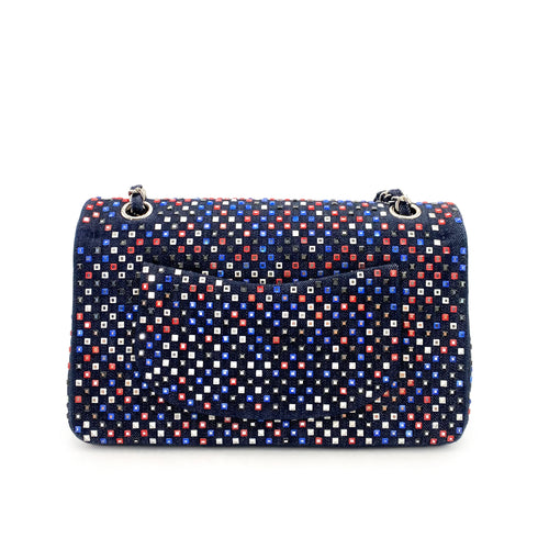 CHANEL CLASSIC FLAP MEDIUM STUDS CHAIN SHOULDER BAG MULTICOLOR DENIM 90241256 - PURPOSE