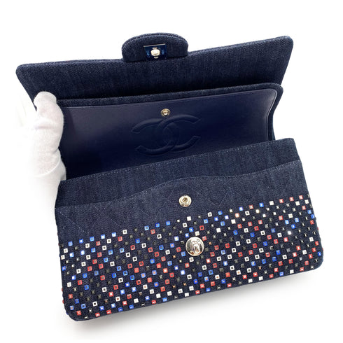CHANEL CLASSIC FLAP MEDIUM STUDS CHAIN SHOULDER BAG MULTICOLOR DENIM 90241256 - PURPOSE