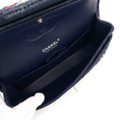 CHANEL CLASSIC FLAP MEDIUM STUDS CHAIN SHOULDER BAG MULTICOLOR DENIM 90241256 - PURPOSE