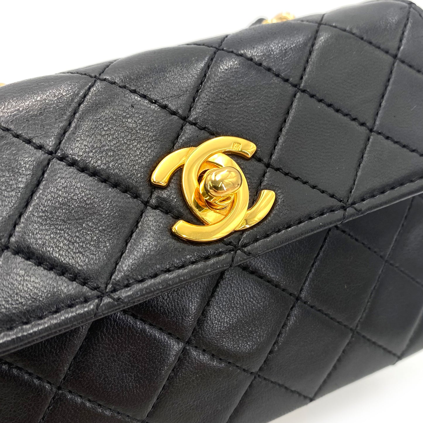 CHANEL VINTAGE MINI MATELASSE CHAIN SHOULDER BAG BLACK LAMB SKIN 90241261