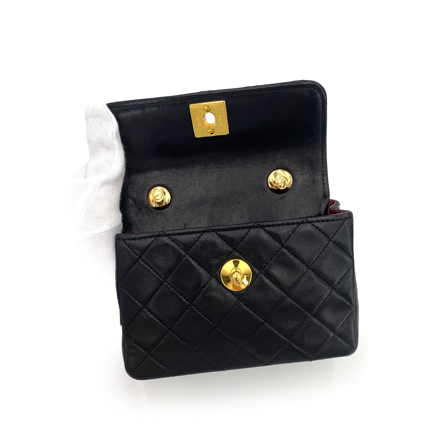 CHANEL VINTAGE MINI MATELASSE CHAIN SHOULDER BAG BLACK LAMB SKIN 90241261