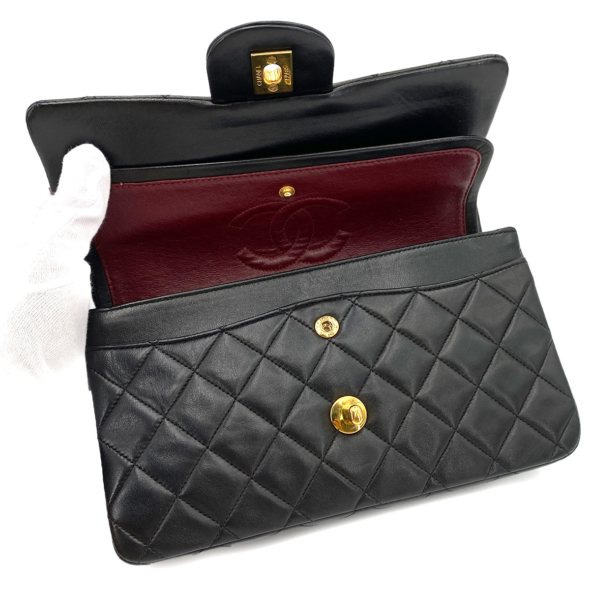 CHANEL VINTAGE CLASSIC FLAP SMALL CHAIN SHOULDER BAG BLACK LAMB SKIN 90241263