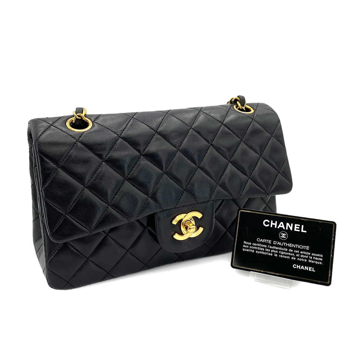 CHANEL VINTAGE CLASSIC FLAP SMALL CHAIN SHOULDER BAG BLACK LAMB SKIN 90241263
