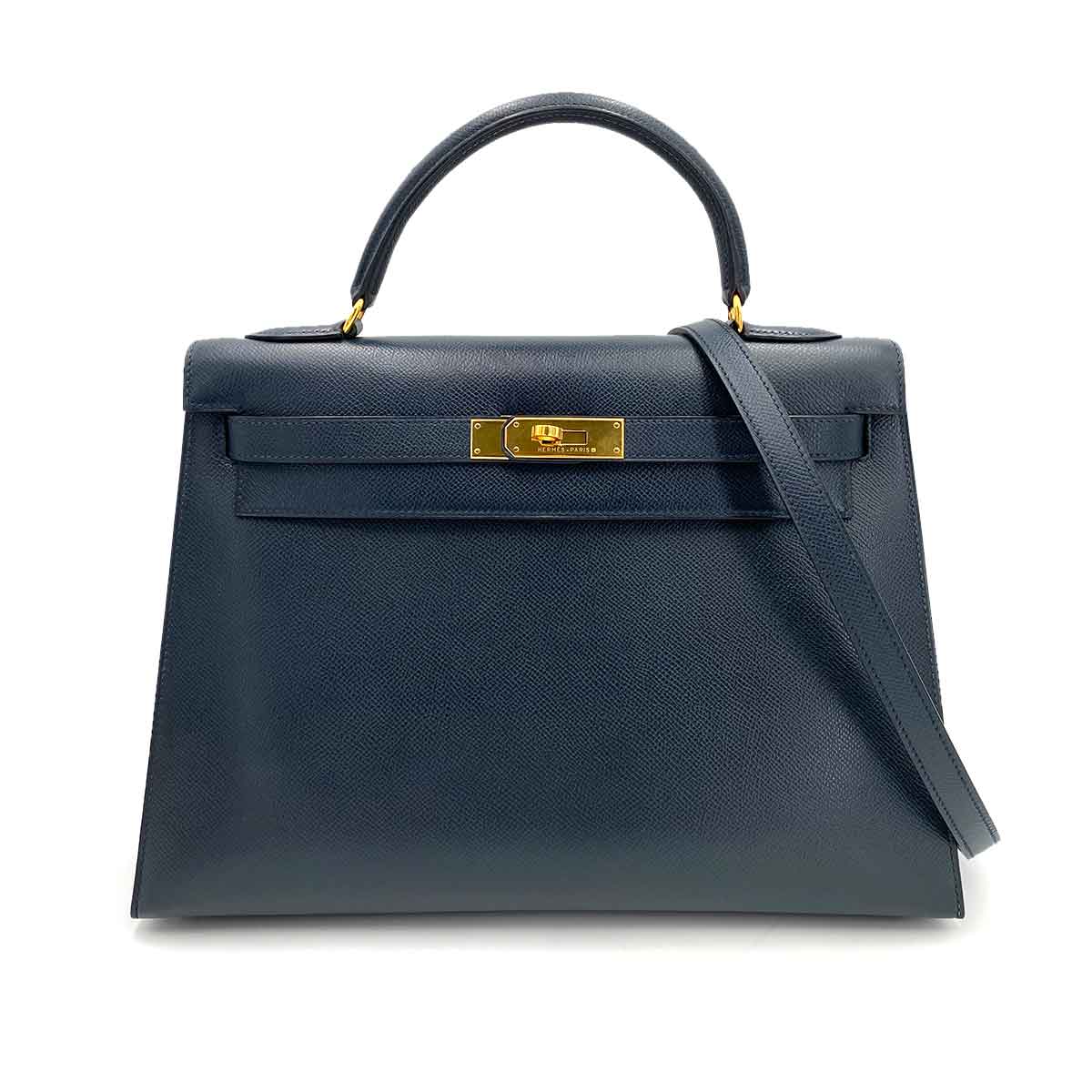 HERMES KELLY 32 SELLIER NAVY COUCHVEL HAND SHOULDER BAG 〇Z 90241270