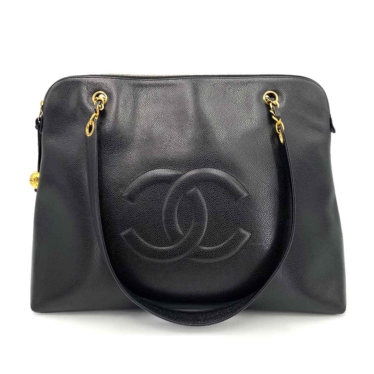 CHANEL VINTAGE BIG COCO CHAIN SHOULDER BAG BLACK CAVIAR SKIN 90241273