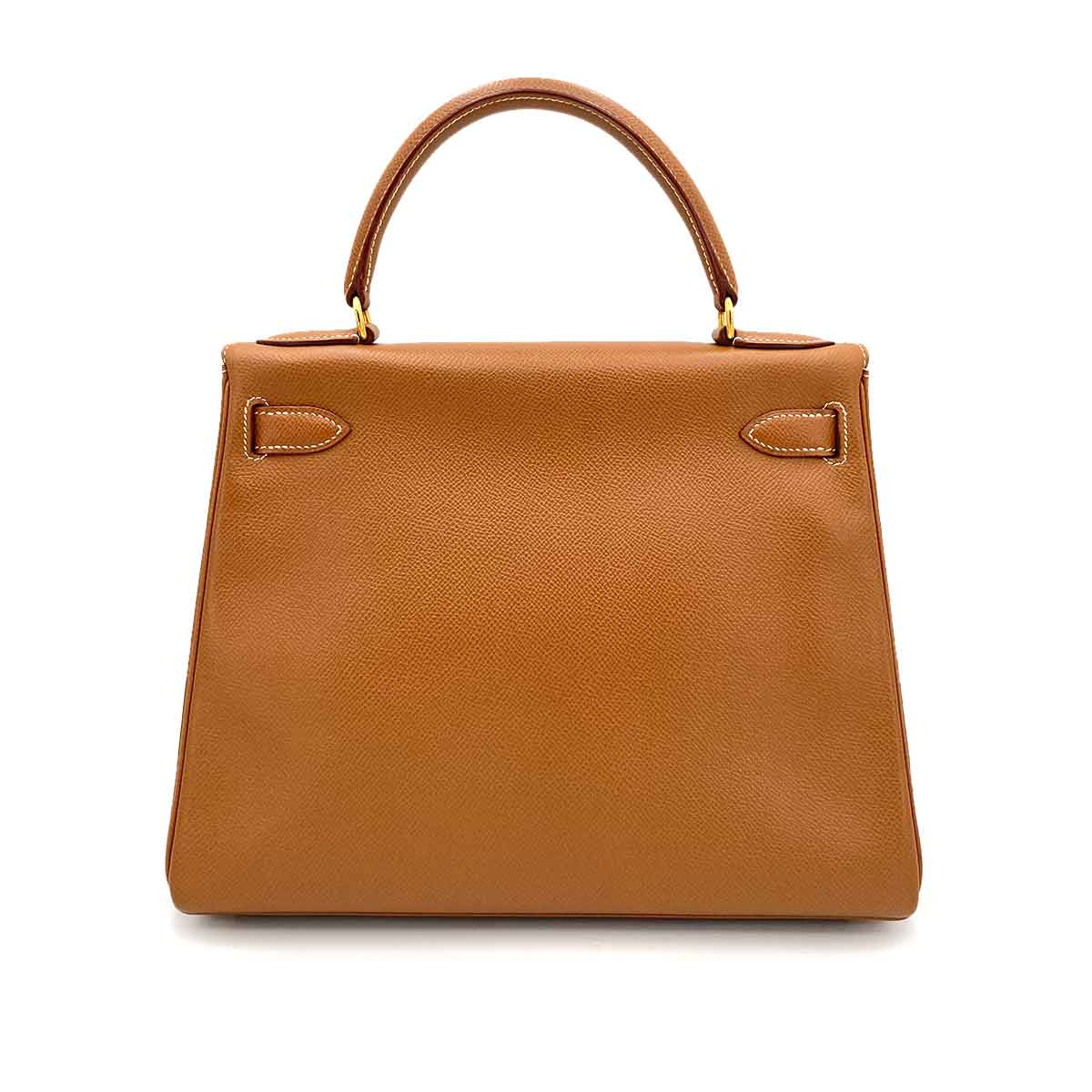 HERMES KELLY 28 RETOURNE GOLD COUCHEVEL HAND SHOULDER BAG □A 90241274