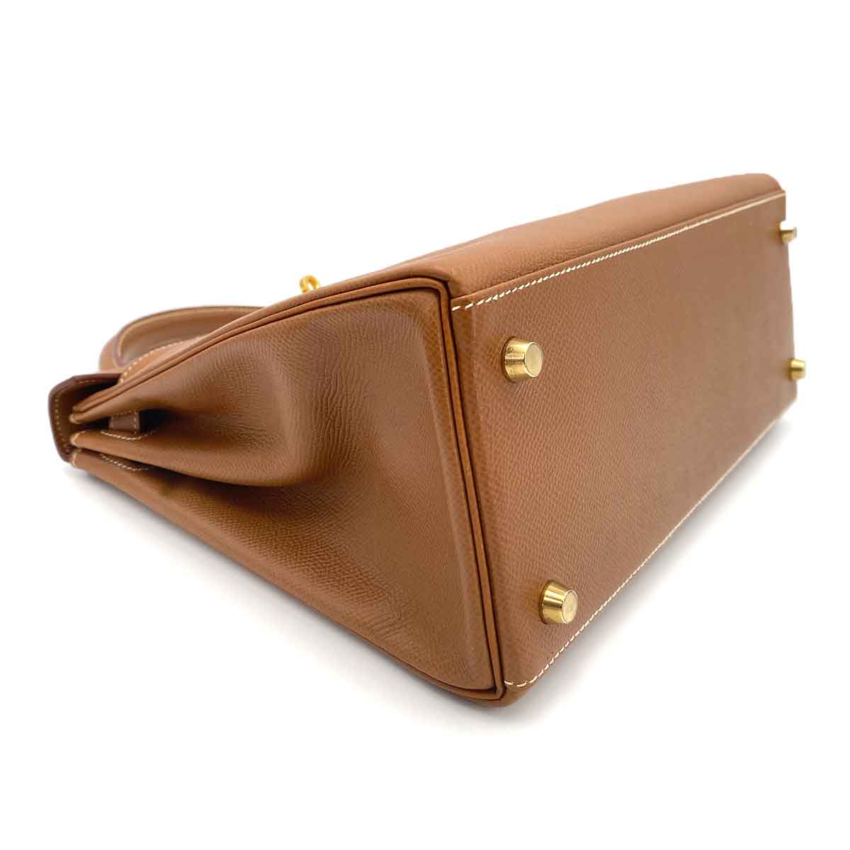 HERMES KELLY 28 RETOURNE GOLD COUCHEVEL HAND SHOULDER BAG □A 90241274