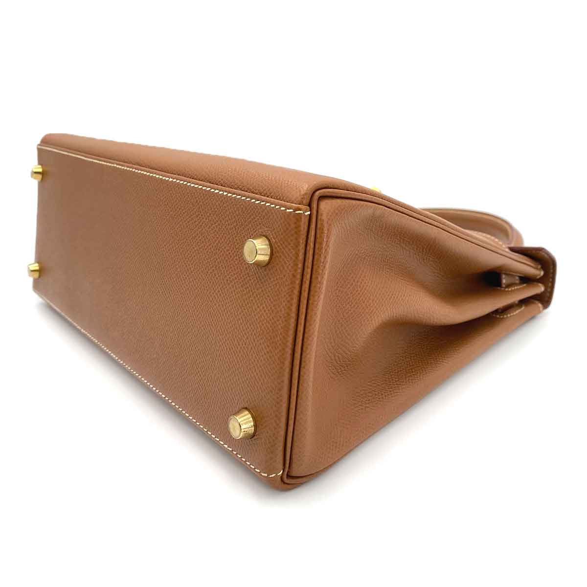 HERMES KELLY 28 RETOURNE GOLD COUCHEVEL HAND SHOULDER BAG □A 90241274