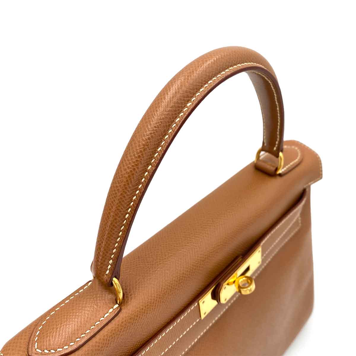 HERMES KELLY 28 RETOURNE GOLD COUCHEVEL HAND SHOULDER BAG □A 90241274