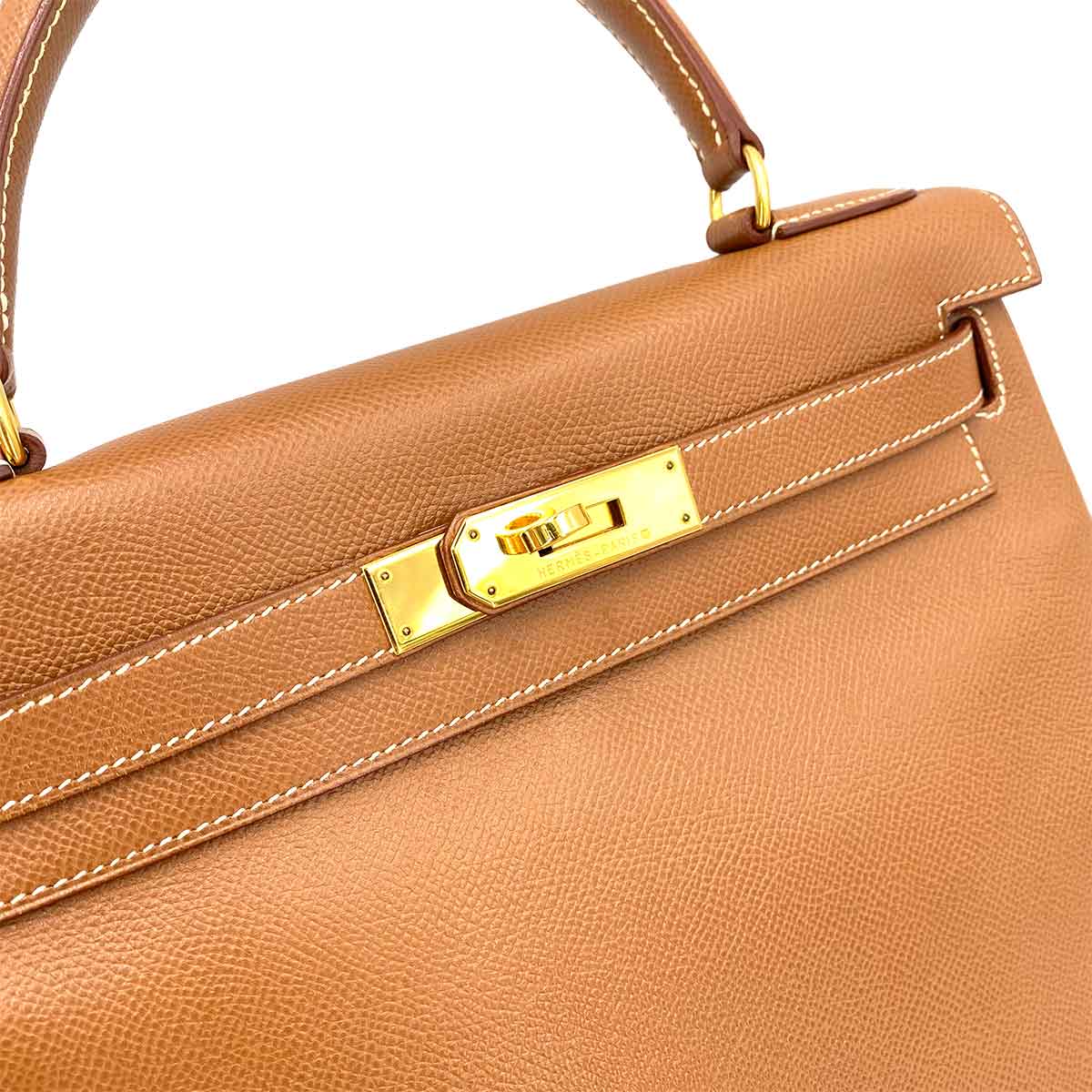 HERMES KELLY 28 RETOURNE GOLD COUCHEVEL HAND SHOULDER BAG □A 90241274