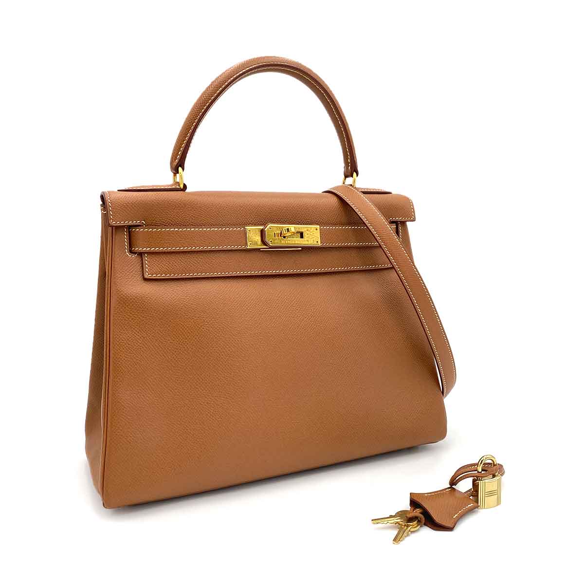 HERMES KELLY 28 RETOURNE GOLD COUCHEVEL HAND SHOULDER BAG □A 90241274