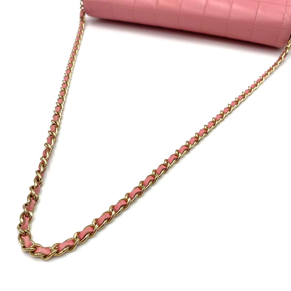 CHANEL VINTAGE CHOCOLATE BAR CHAIN SHOULDER BAG PINK LAMB SKIN 90241275