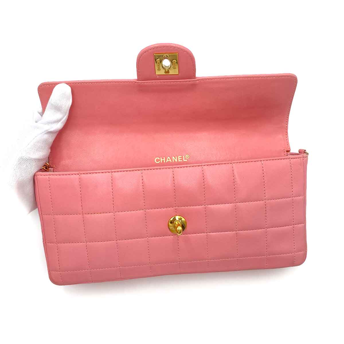 CHANEL VINTAGE CHOCOLATE BAR CHAIN SHOULDER BAG PINK LAMB SKIN 90241275