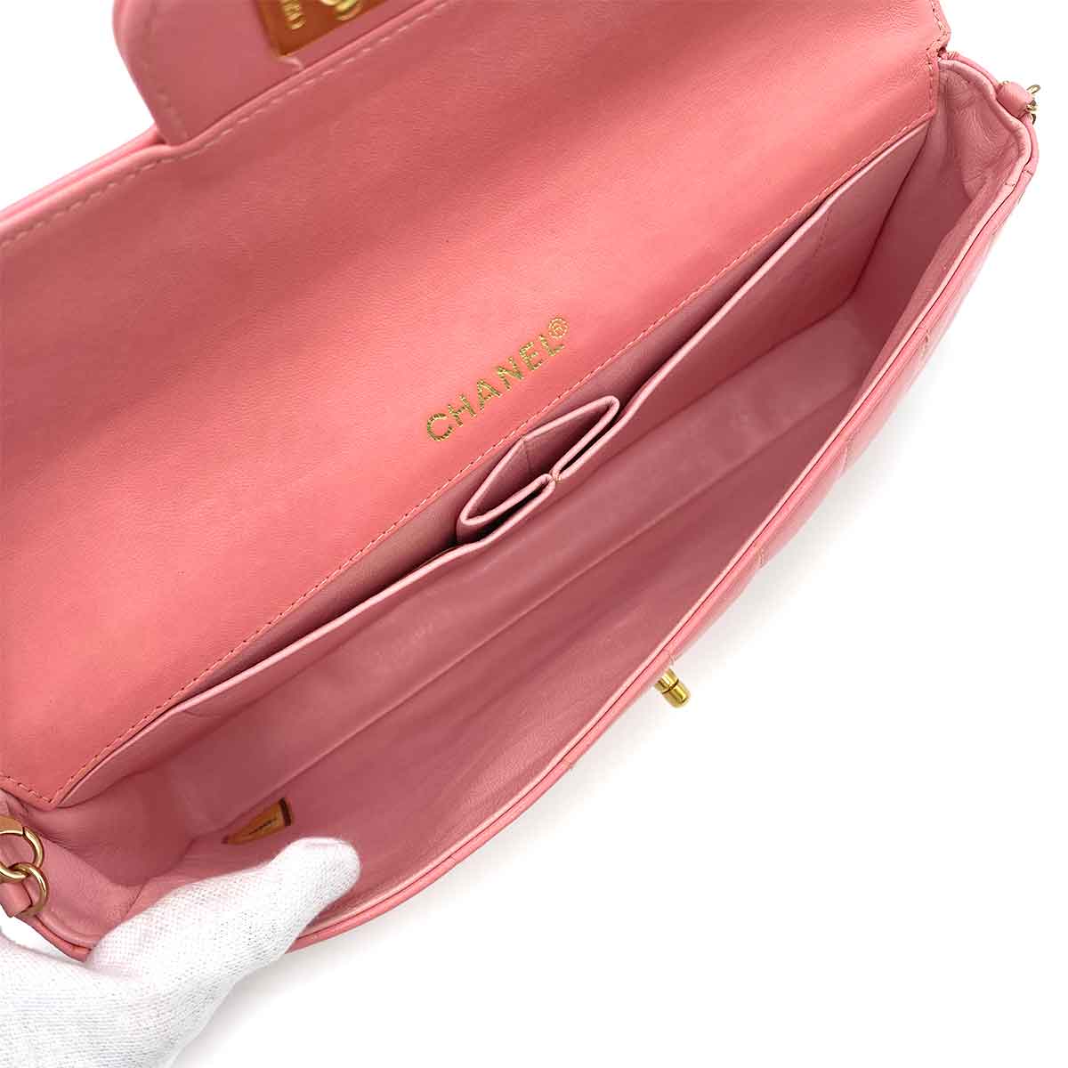 CHANEL VINTAGE CHOCOLATE BAR CHAIN SHOULDER BAG PINK LAMB SKIN 90241275