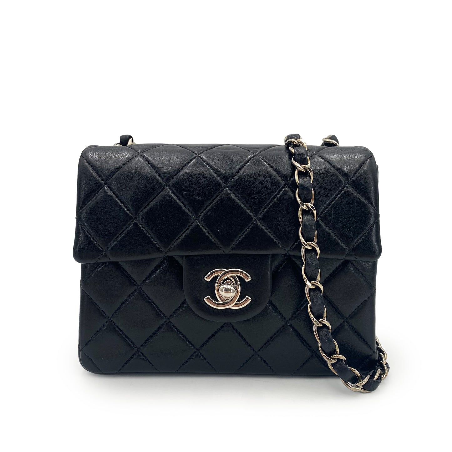 CHANEL VINTAGE MINI SQUARE 17 CHAIN SHOULDER BAG BLACK LAMB SKIN SHW 90241278