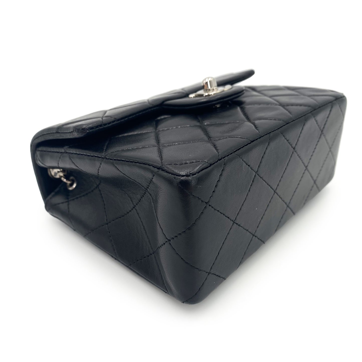 CHANEL VINTAGE MINI SQUARE 17 CHAIN SHOULDER BAG BLACK LAMB SKIN SHW 90241278