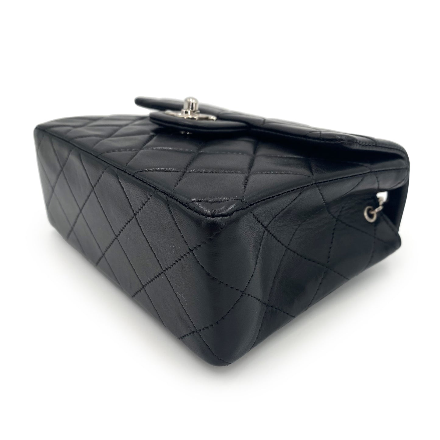 CHANEL VINTAGE MINI SQUARE 17 CHAIN SHOULDER BAG BLACK LAMB SKIN SHW 90241278