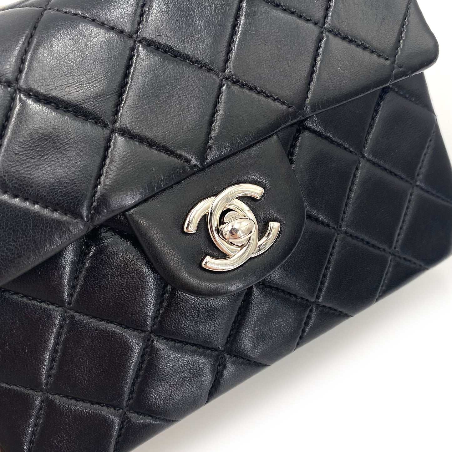 CHANEL VINTAGE MINI SQUARE 17 CHAIN SHOULDER BAG BLACK LAMB SKIN SHW 90241278