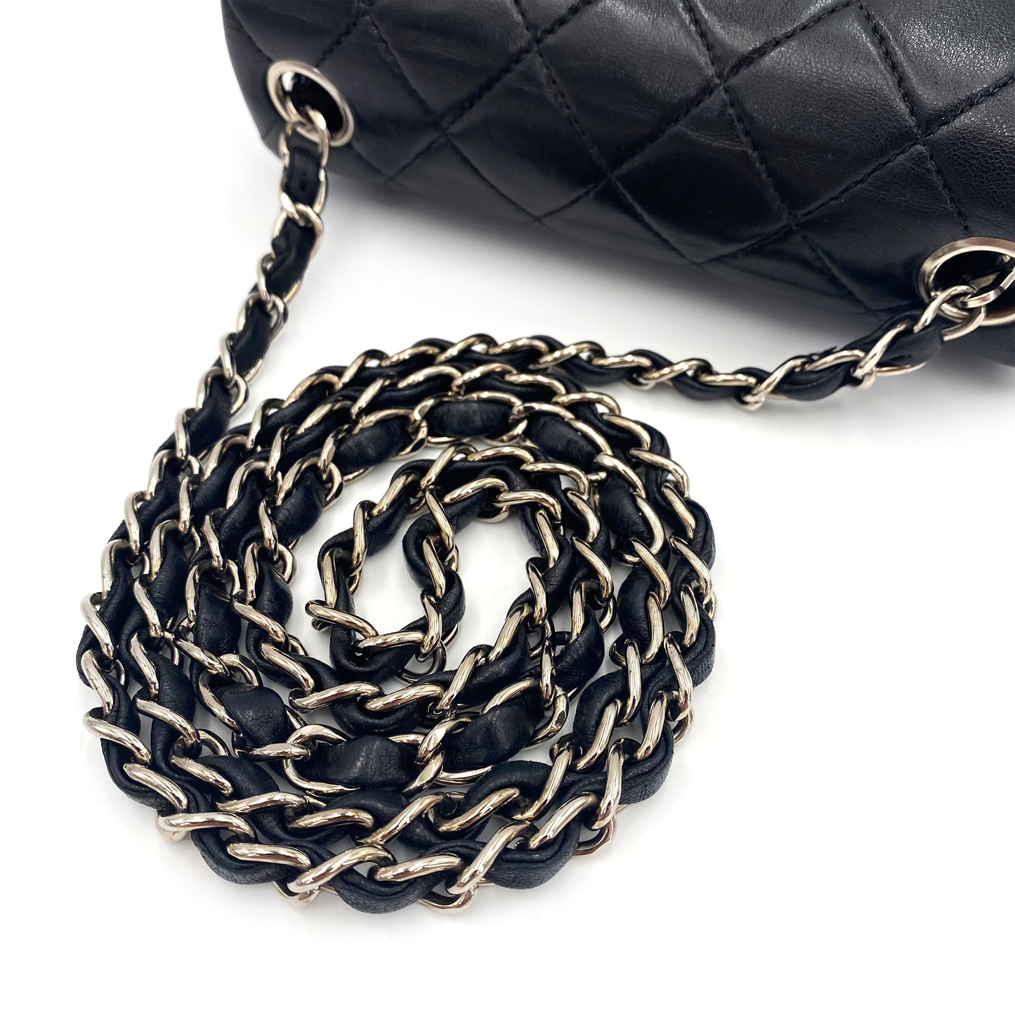 CHANEL VINTAGE MINI SQUARE 17 CHAIN SHOULDER BAG BLACK LAMB SKIN SHW 90241278