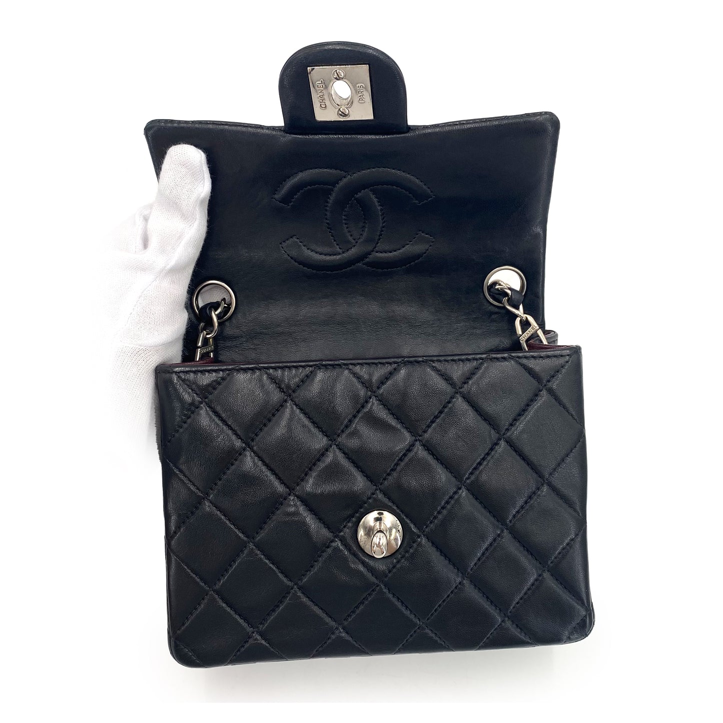 CHANEL VINTAGE MINI SQUARE 17 CHAIN SHOULDER BAG BLACK LAMB SKIN SHW 90241278