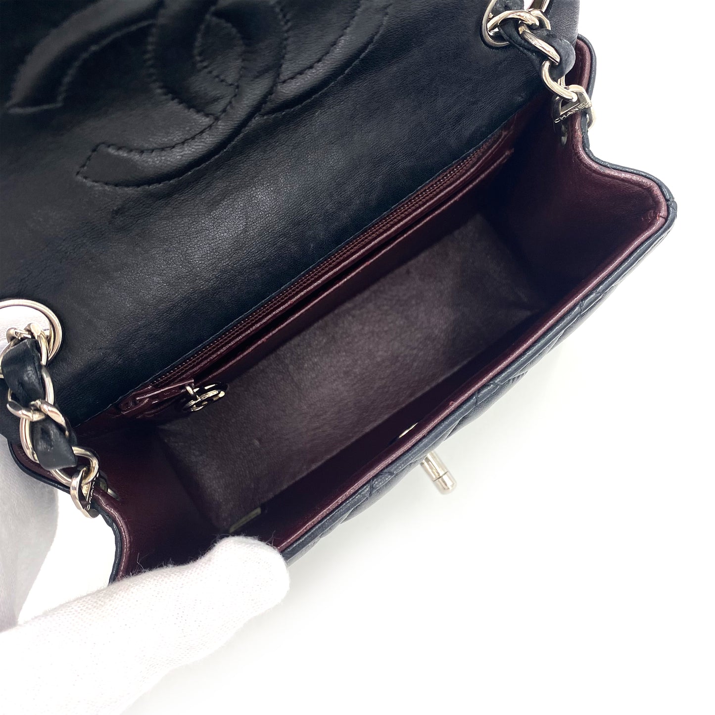 CHANEL VINTAGE MINI SQUARE 17 CHAIN SHOULDER BAG BLACK LAMB SKIN SHW 90241278
