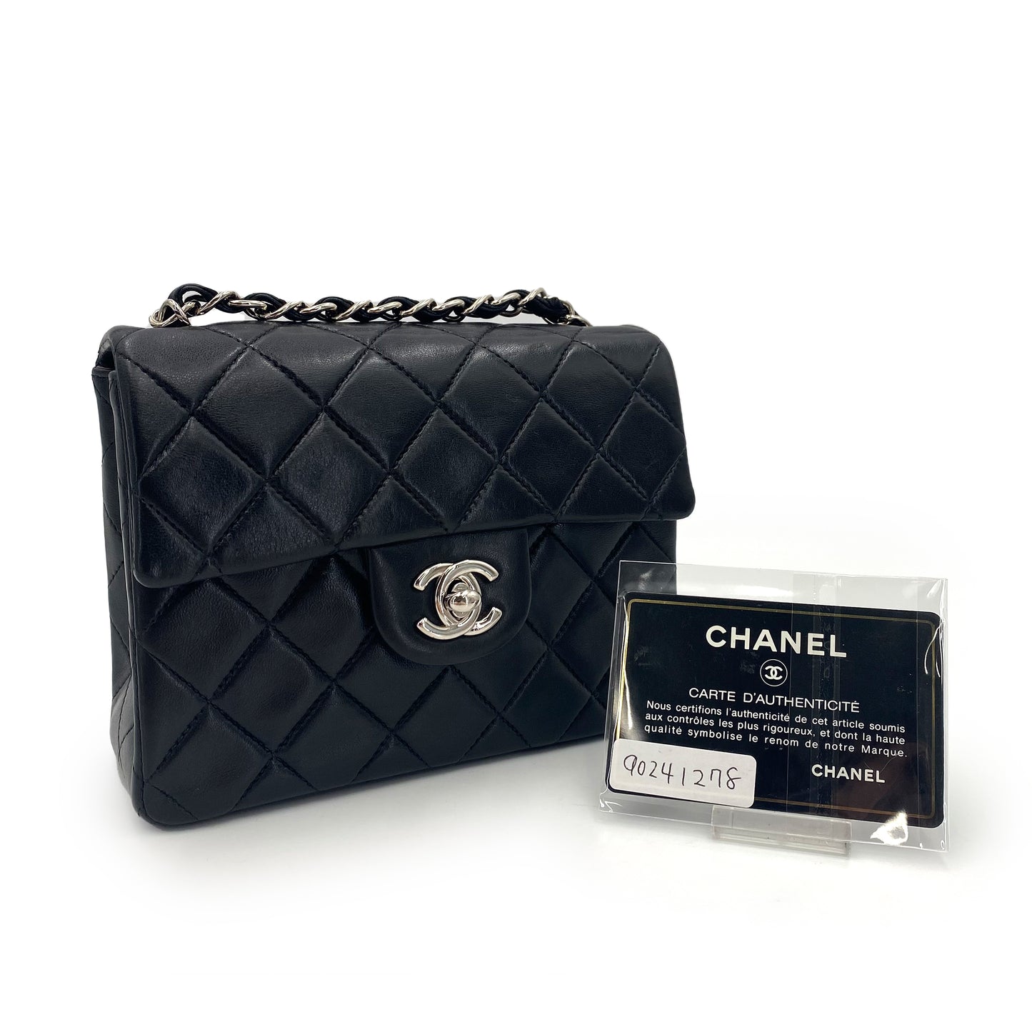 CHANEL VINTAGE MINI SQUARE 17 CHAIN SHOULDER BAG BLACK LAMB SKIN SHW 90241278