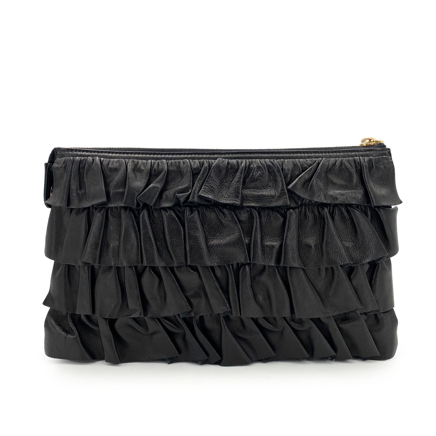 CHANEL VINTAGE FRILLS CHAIN SHOULDER BAG BLACK LAMB SKIN 90241281