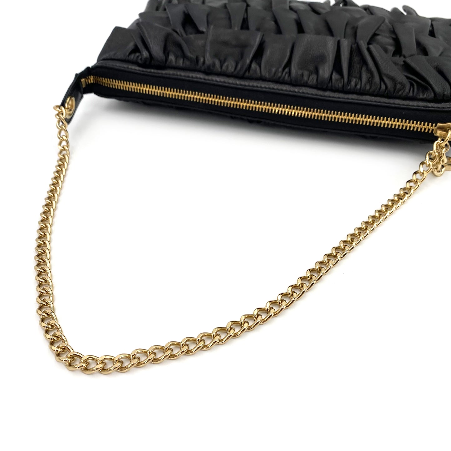 CHANEL VINTAGE FRILLS CHAIN SHOULDER BAG BLACK LAMB SKIN 90241281