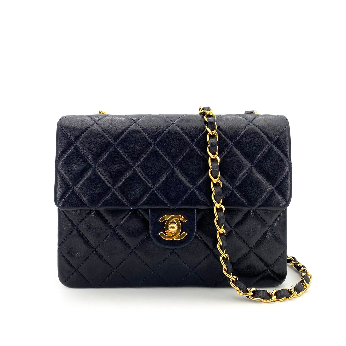 CHANEL VINTAGE MINI SQUARE 20 CHAIN SHOULDER BAG NAVY LAMB SKIN 90241286