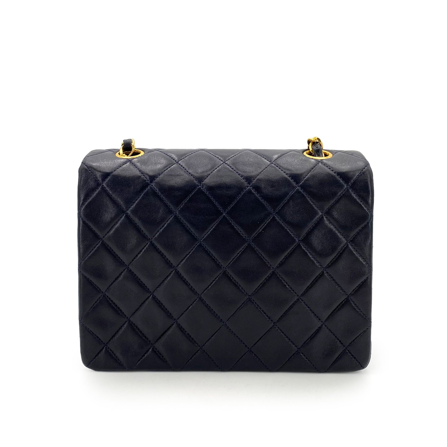 CHANEL VINTAGE MINI SQUARE 20 CHAIN SHOULDER BAG NAVY LAMB SKIN 90241286