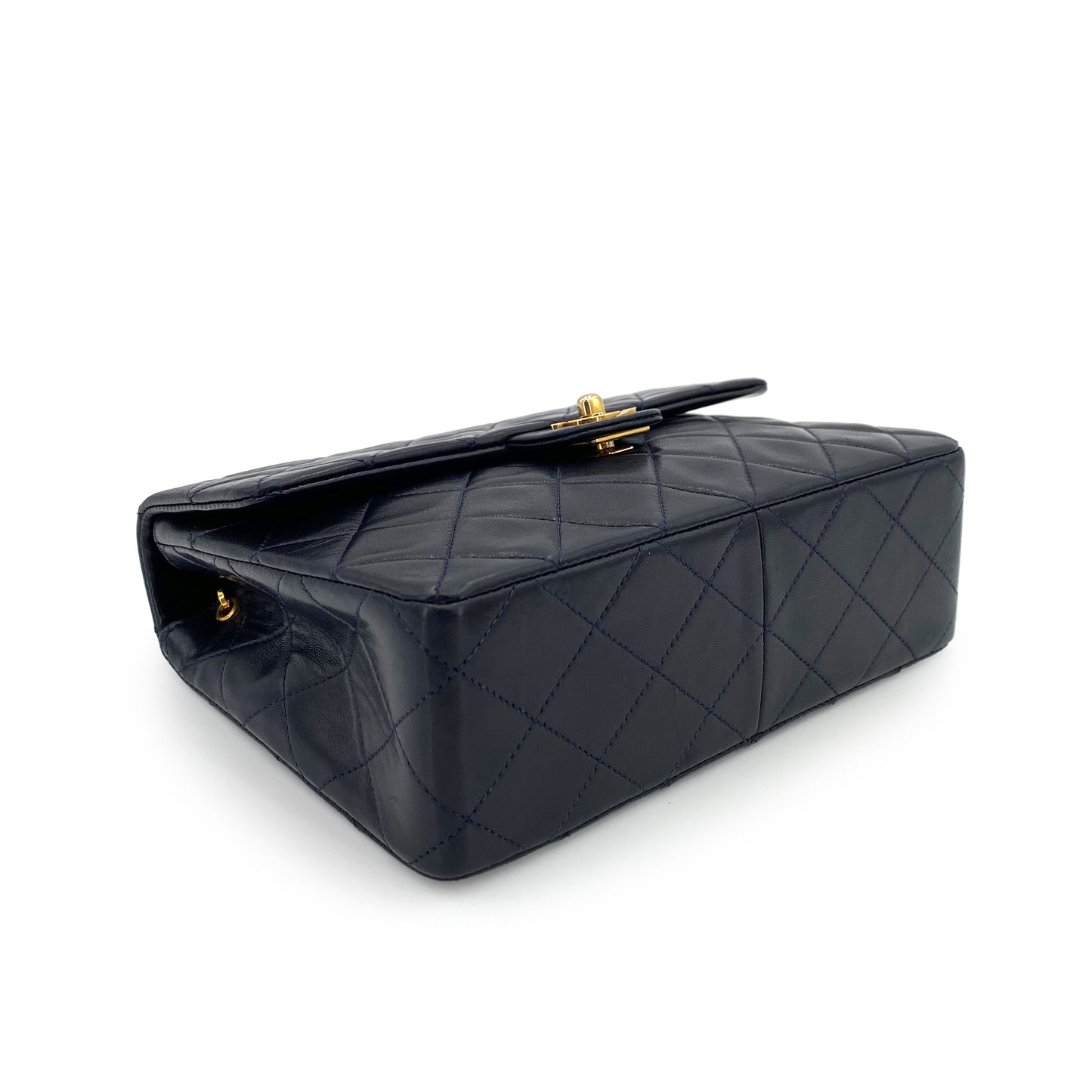 CHANEL VINTAGE MINI SQUARE 20 CHAIN SHOULDER BAG NAVY LAMB SKIN 90241286