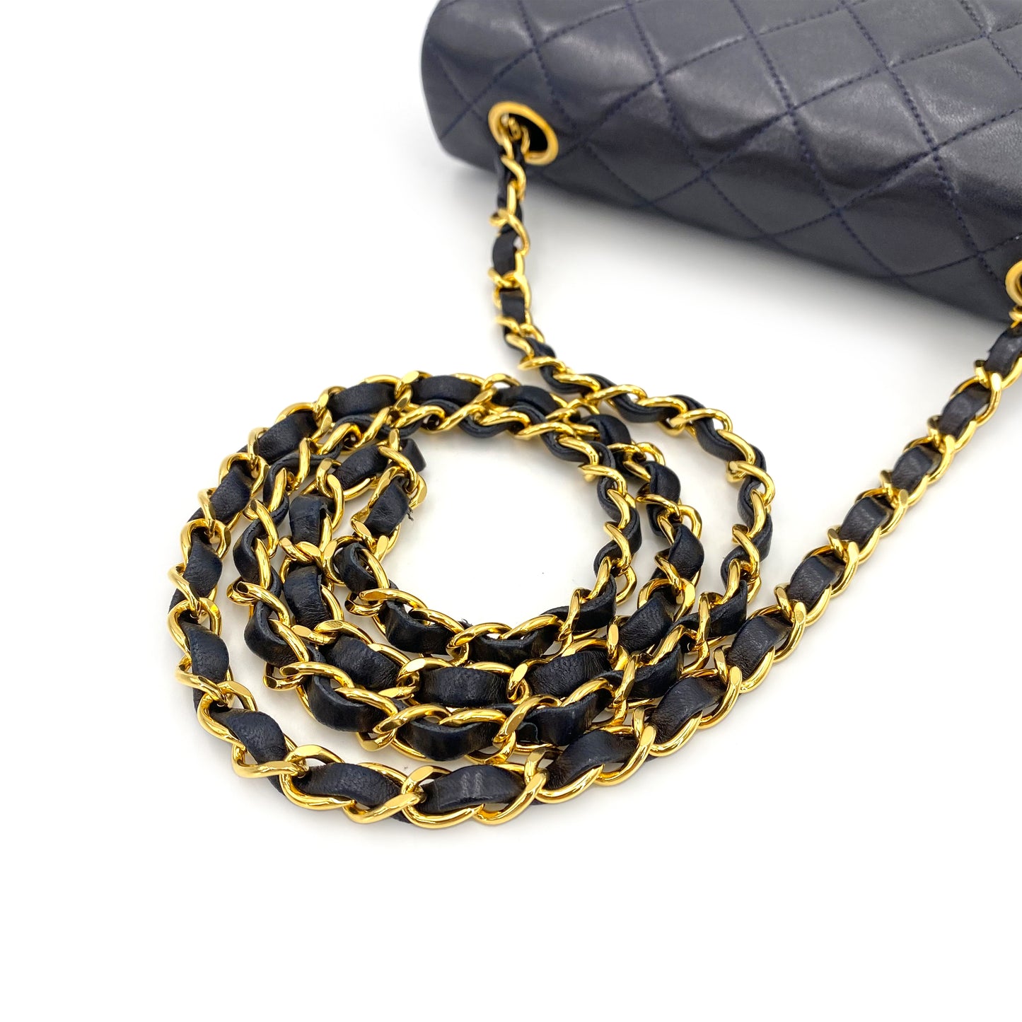 CHANEL VINTAGE MINI SQUARE 20 CHAIN SHOULDER BAG NAVY LAMB SKIN 90241286