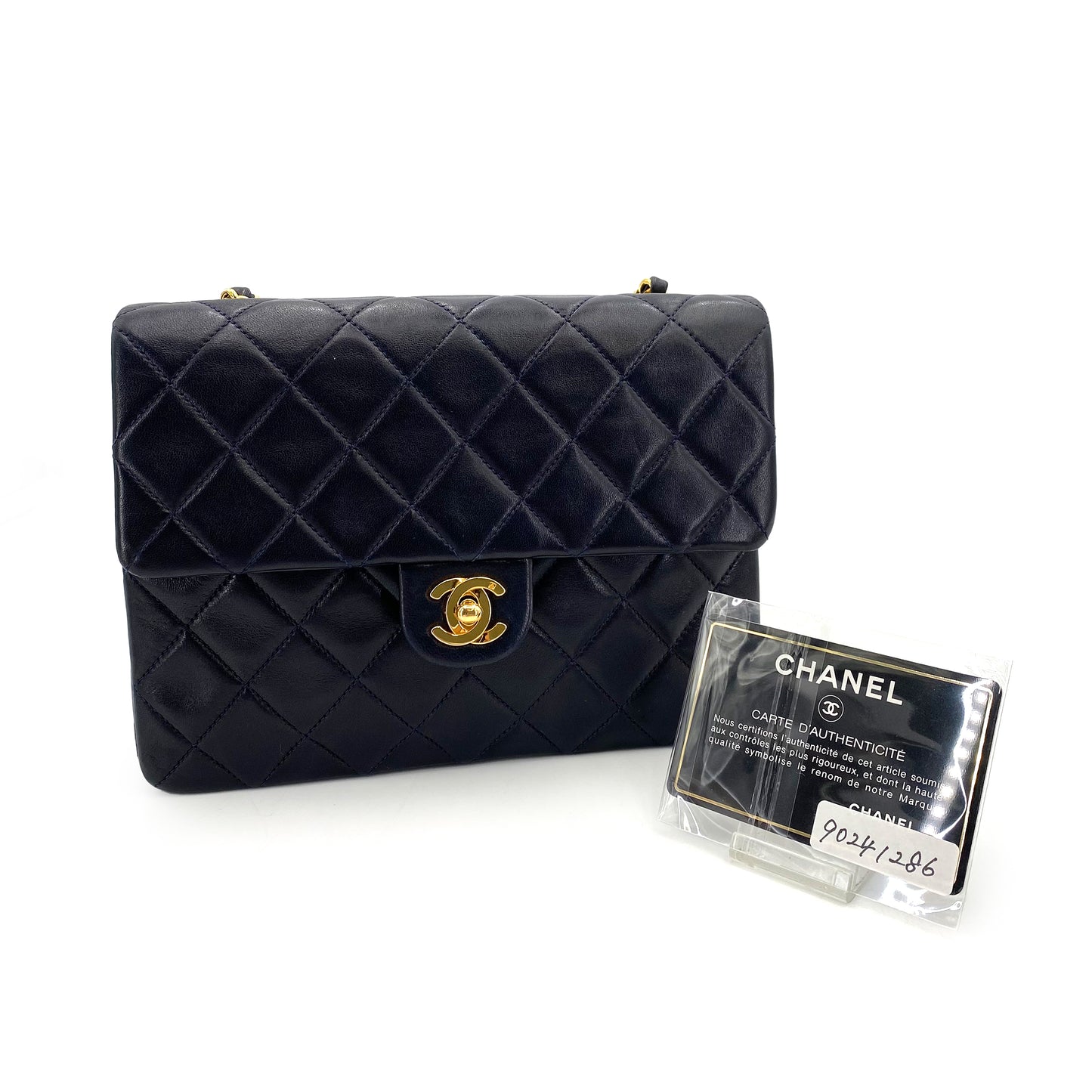 CHANEL VINTAGE MINI SQUARE 20 CHAIN SHOULDER BAG NAVY LAMB SKIN 90241286