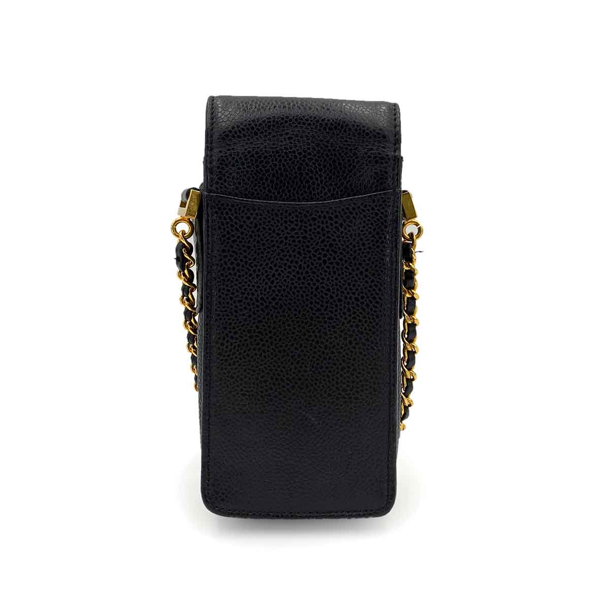 CHANEL VINTAGE MOBILE CASE CHAIN SHOULDER BLACK CAVIAR SKIN 90241287