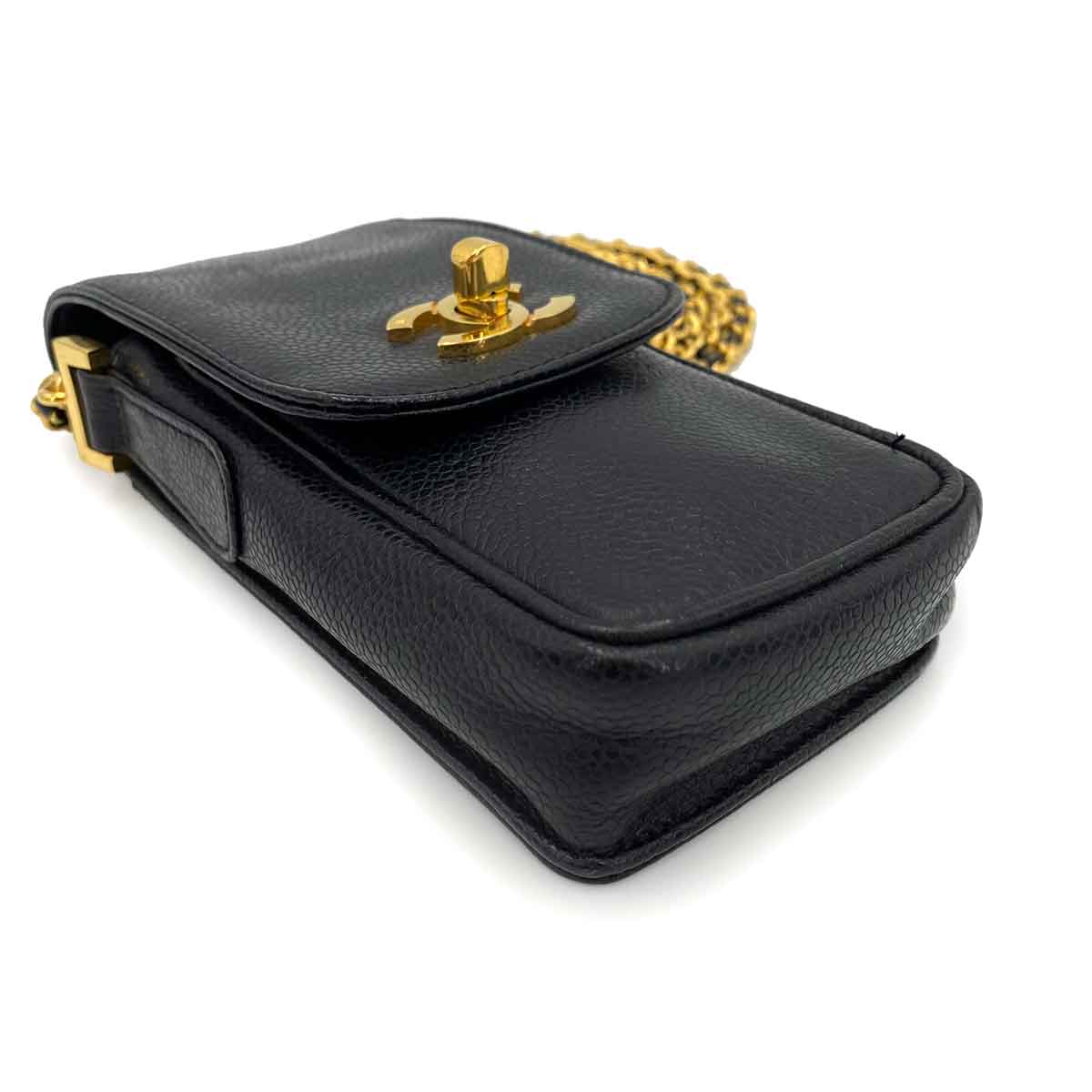 CHANEL VINTAGE MOBILE CASE CHAIN SHOULDER BLACK CAVIAR SKIN 90241287