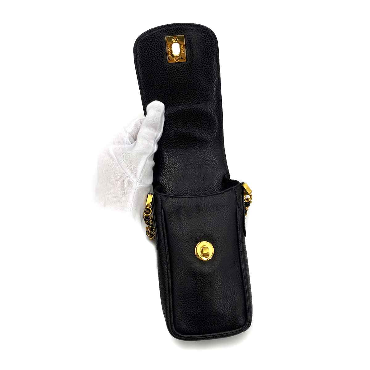 CHANEL VINTAGE MOBILE CASE CHAIN SHOULDER BLACK CAVIAR SKIN 90241287