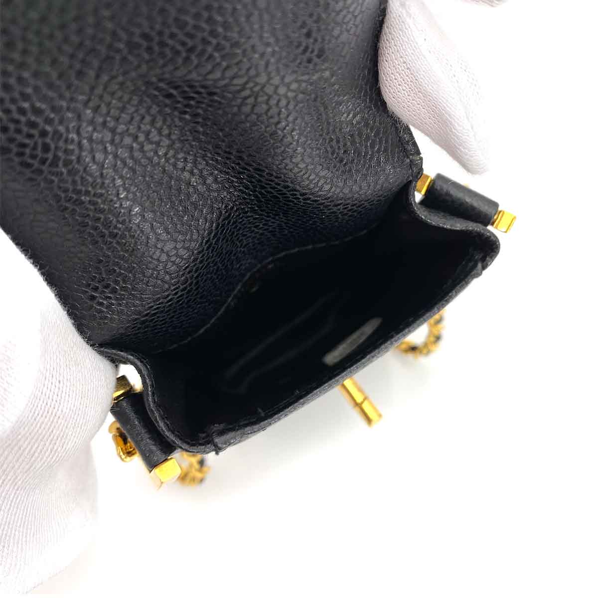 CHANEL VINTAGE MOBILE CASE CHAIN SHOULDER BLACK CAVIAR SKIN 90241287