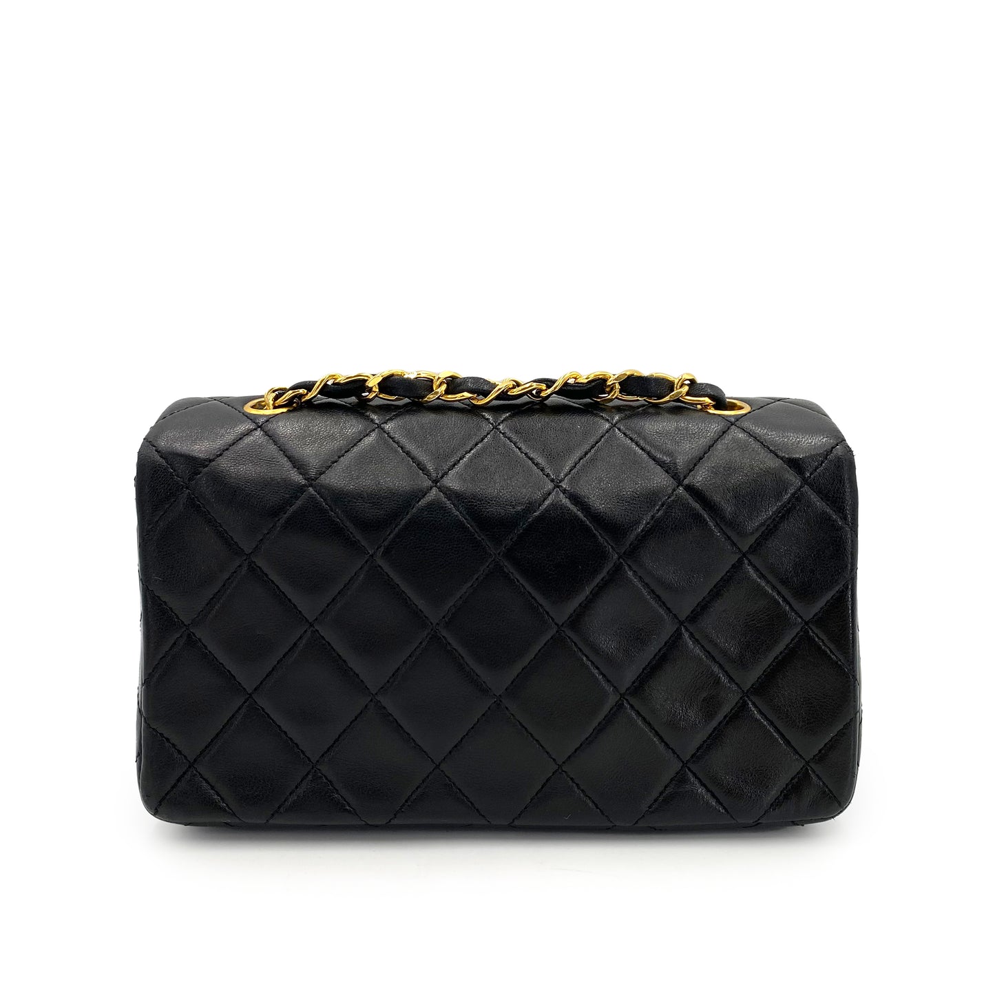 CHANEL VINTAGE MINI FULL FLAP CHAIN SHOULDER BAG BLACK LAMB SKIN 90241291