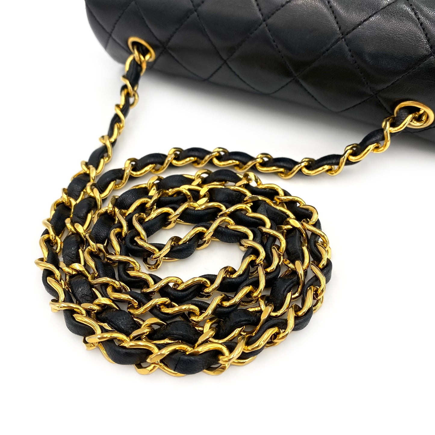 CHANEL VINTAGE MINI FULL FLAP CHAIN SHOULDER BAG BLACK LAMB SKIN 90241291