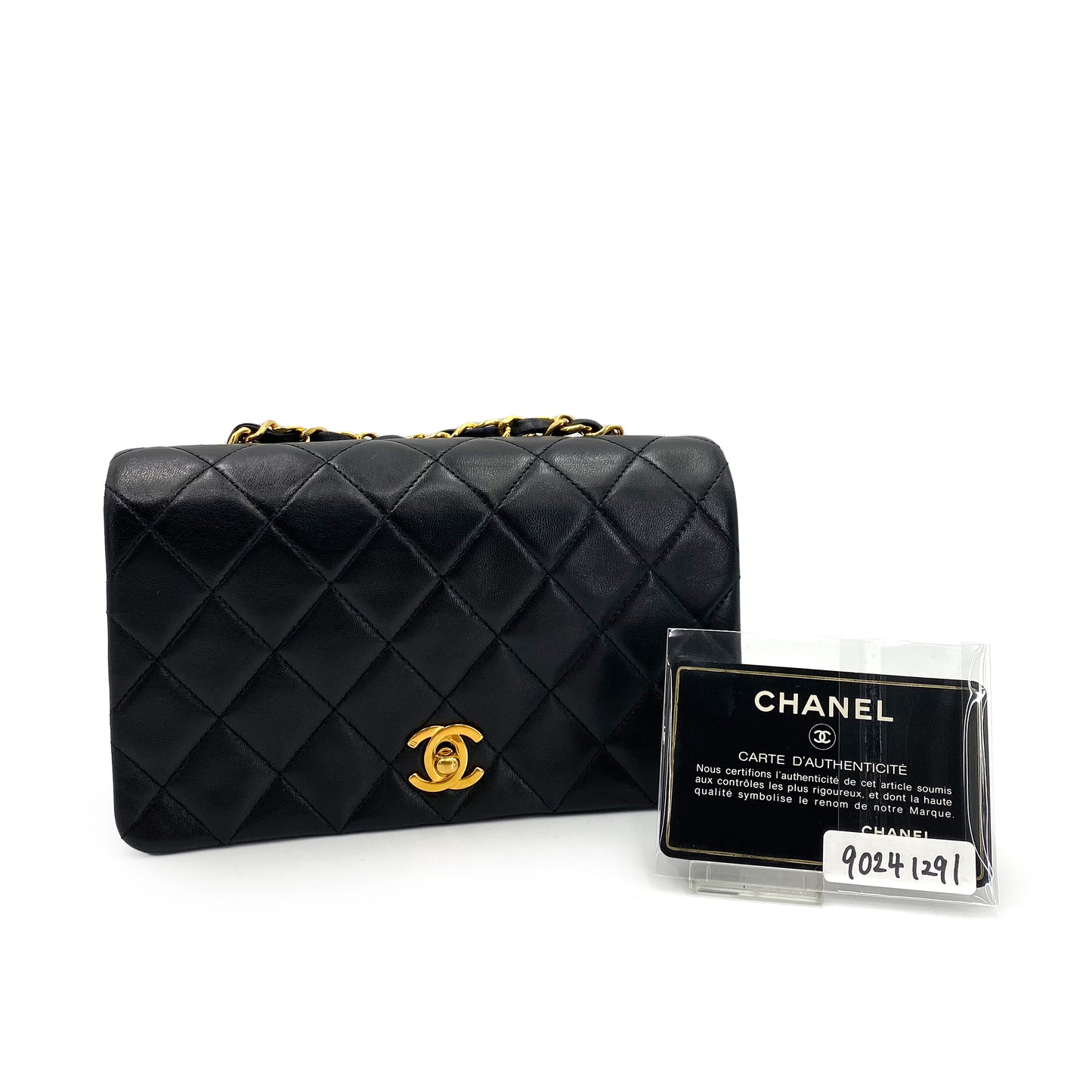 CHANEL VINTAGE MINI FULL FLAP CHAIN SHOULDER BAG BLACK LAMB SKIN 90241291