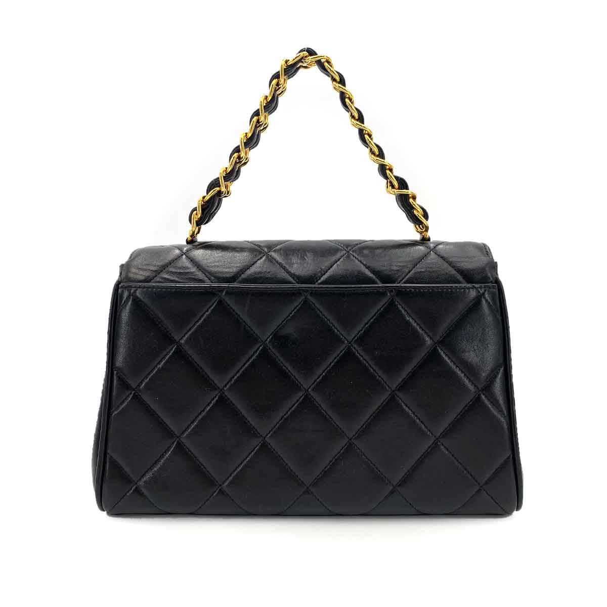CHANEL VINTAGE TRAPEZOID CHAIN HAND BAG BLACK LAMB SKIN 90241295