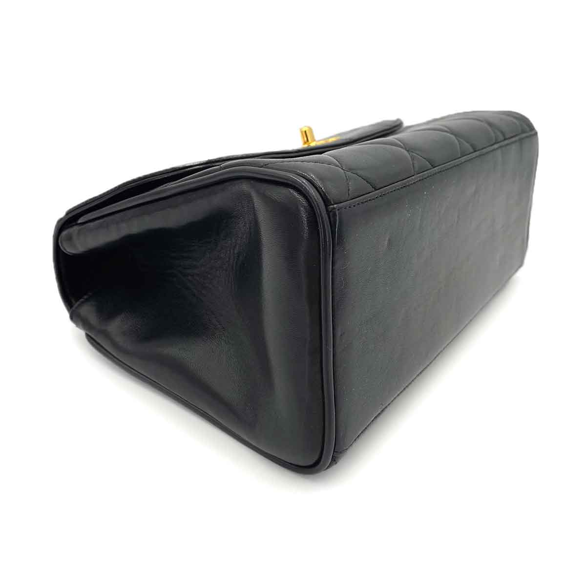 CHANEL VINTAGE TRAPEZOID CHAIN HAND BAG BLACK LAMB SKIN 90241295